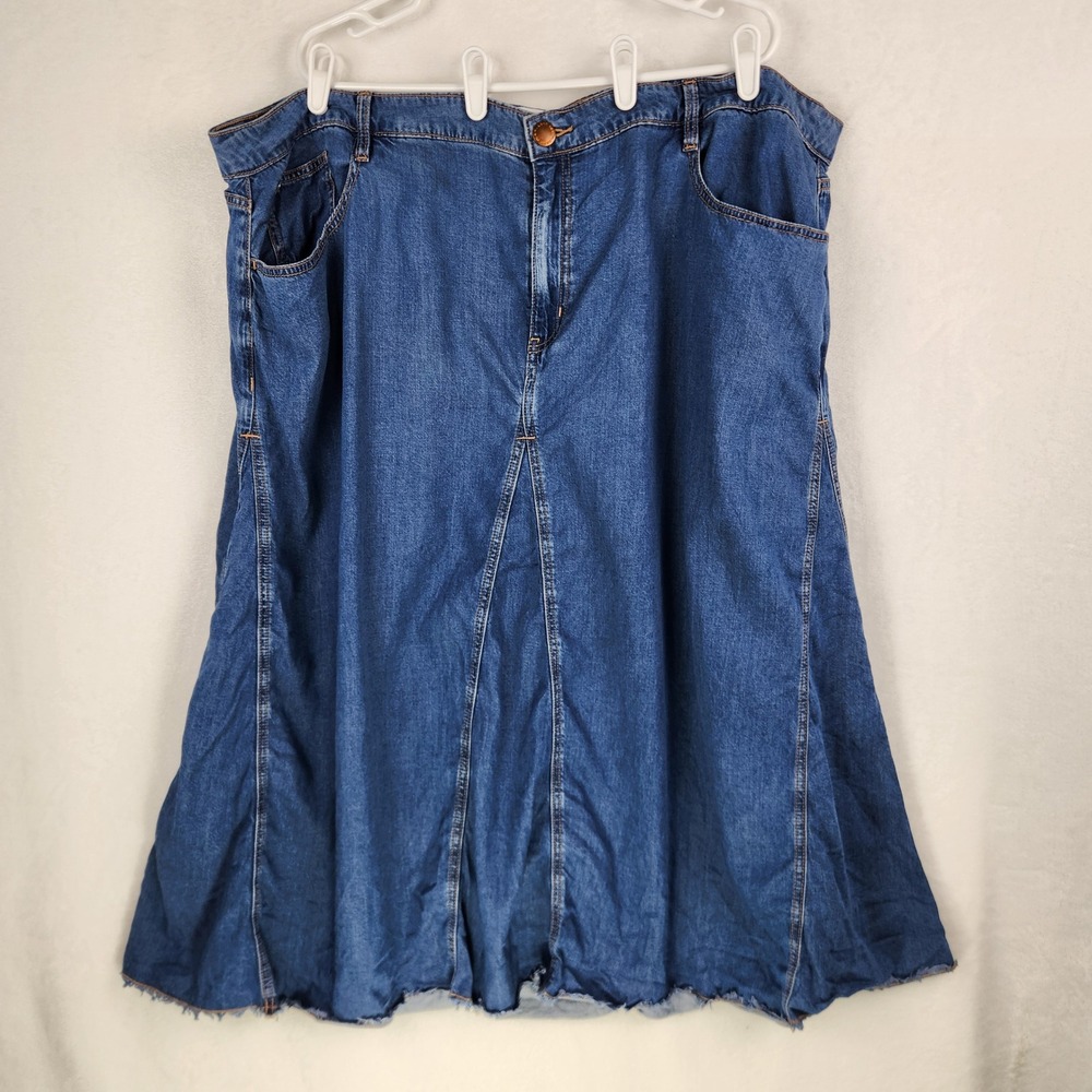 Lane Bryant Mid-Rise A-Line Denim Skirt Womens 26 Blue Raw Hem Western Prairie